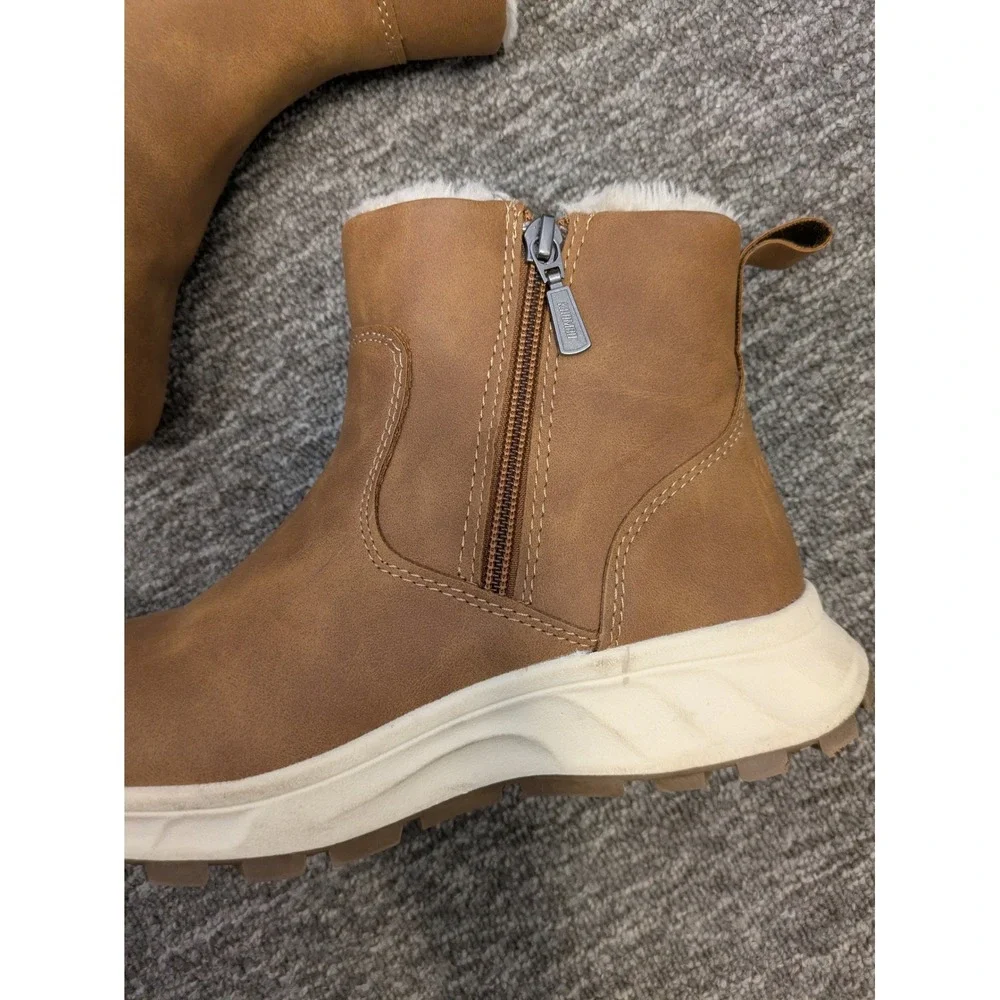 Khombu Girl's Size 6 Brown Faux‎ Fur Lined Boots Zipper Ankle